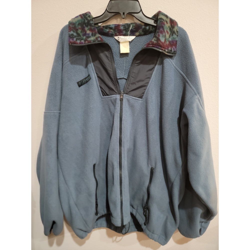 vtg 90s Columbia‎ fleece jacket XLade in USA Aztec Tribal Oversized Blue retro